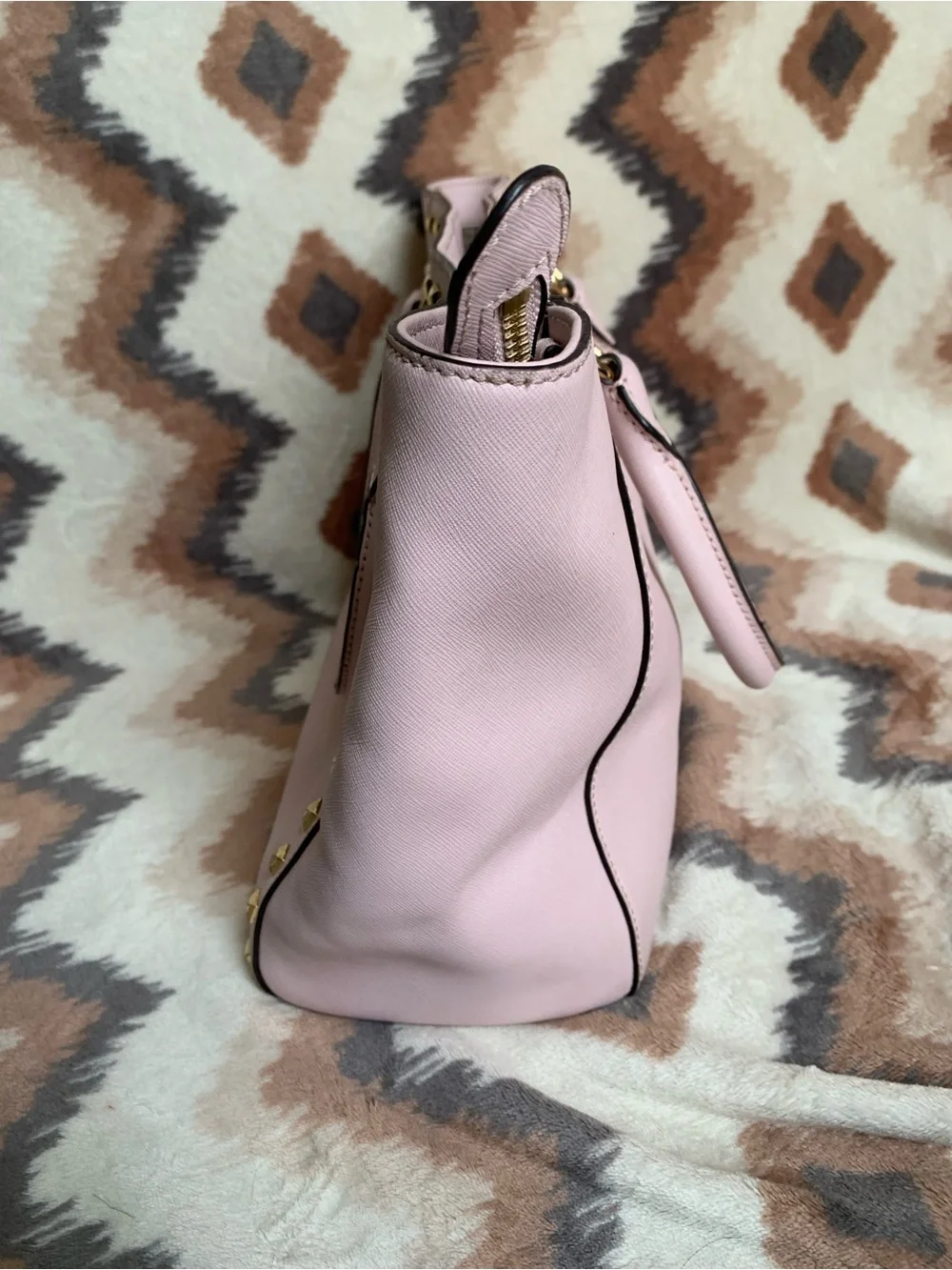 Michael Kors Saffiano Leather Kellen Studded Blossom Satchel Bag in Pink Purse